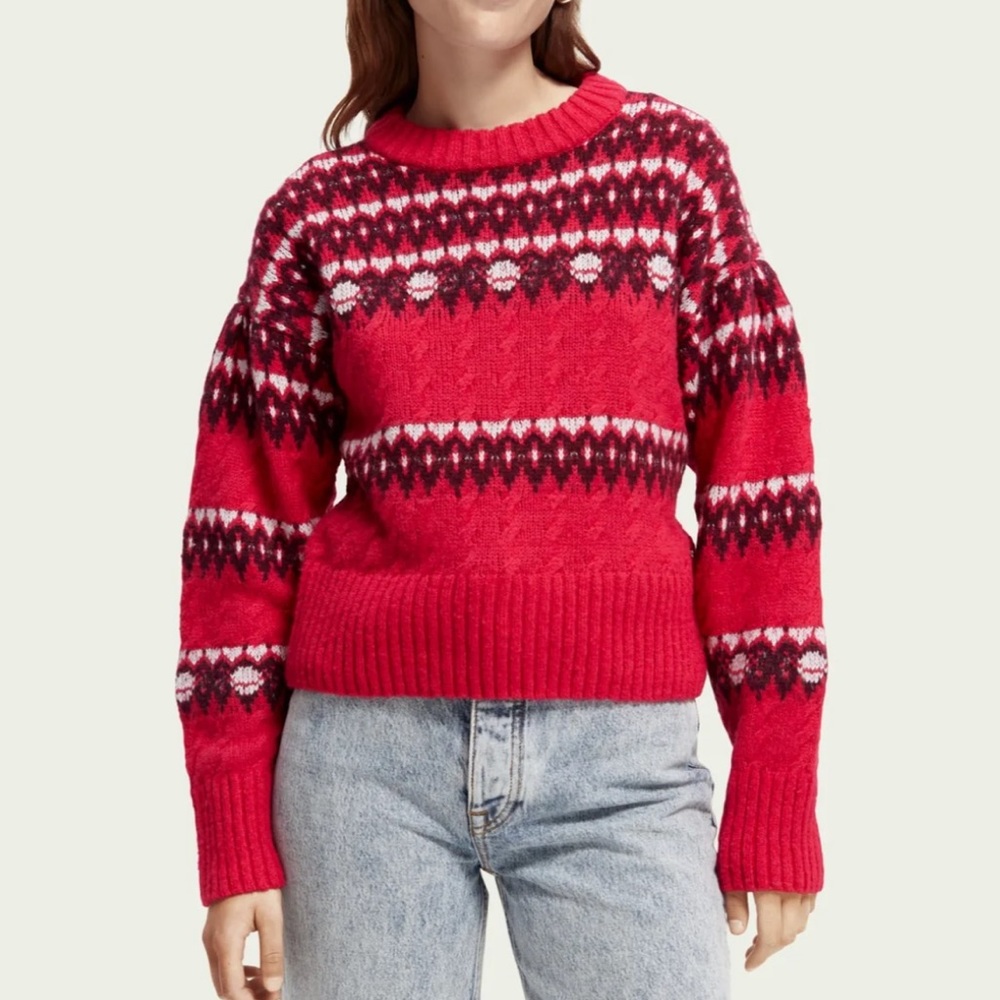 Scotch And Soda Cable Knit Fair Isle Sweater Size XS Preppy Long Sleeve Pullover